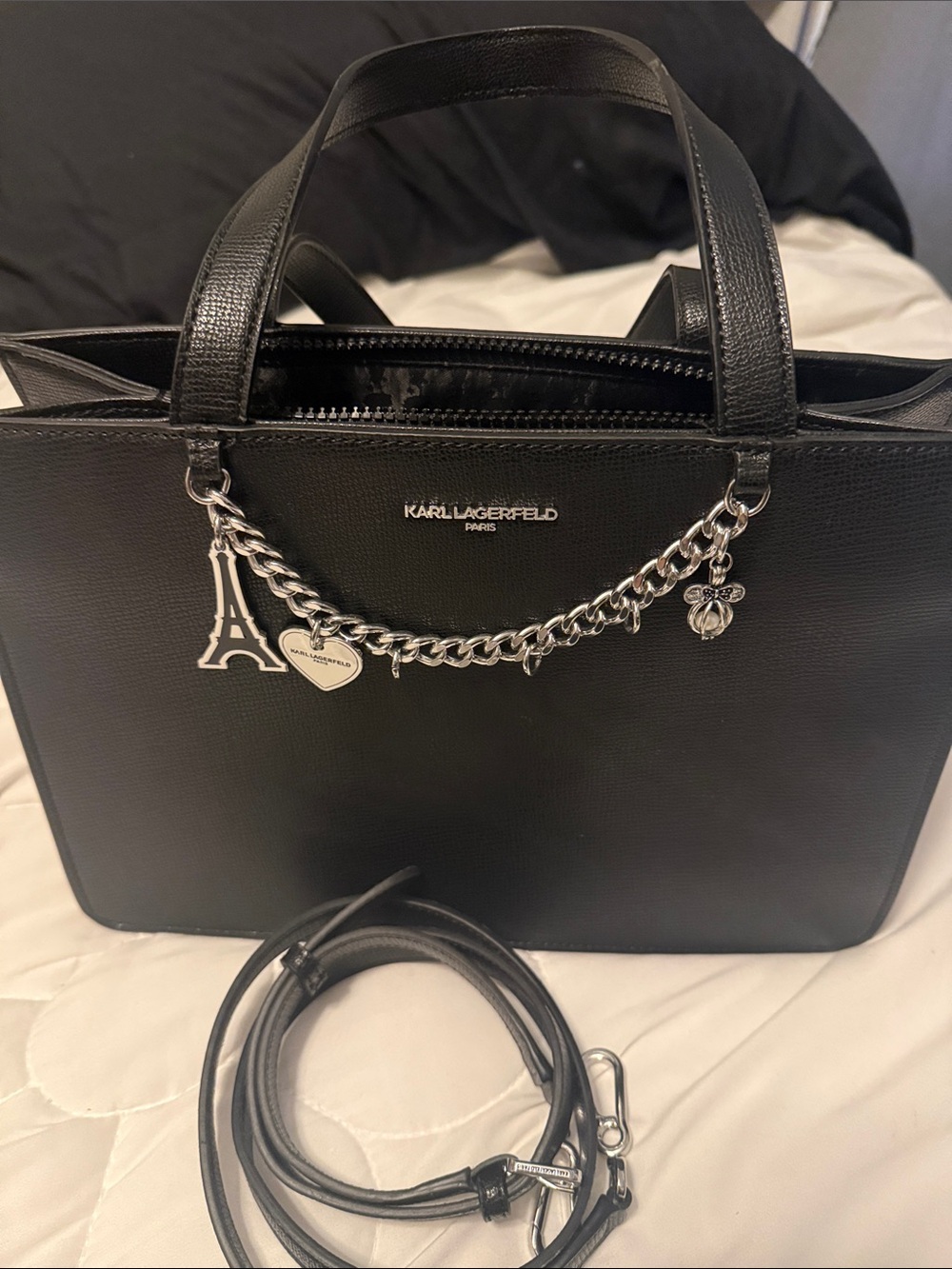 Karl Lagerfeld Black Maybelle Tote with Chain Charm
